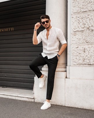 White sneakers + black slim pants